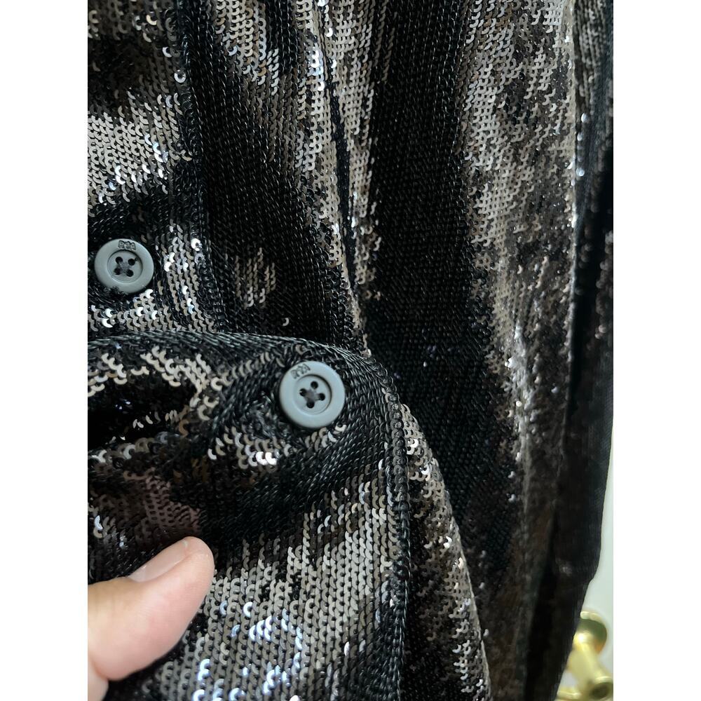 RTA Black Sequin Button Down Shirt Jacket Medium Evening Club Party - Picture 7 of 12
